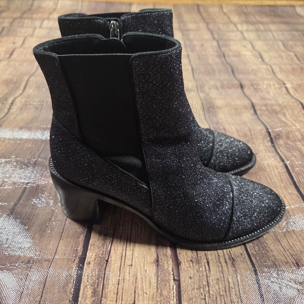 Alexander Birman Glitter Chelsea Boots Womens 7.5 Black 3" Heel Indie Sleaze